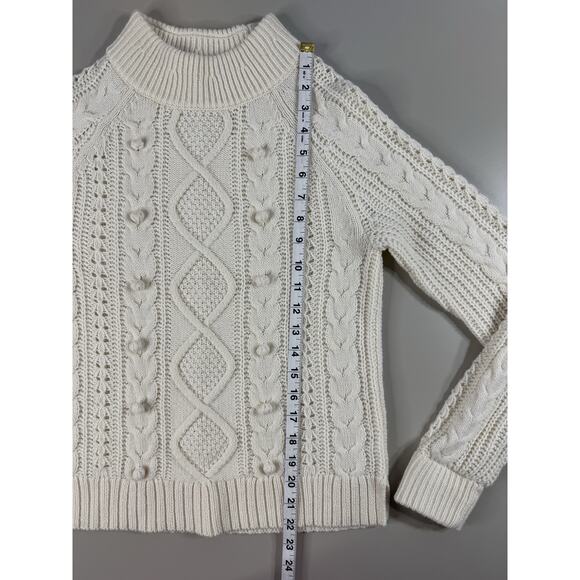 J Crew Women’s Cable Knit Fisherman Sweater XS Ivory Wool Blend Chunky Retro - Picture 3 of 10